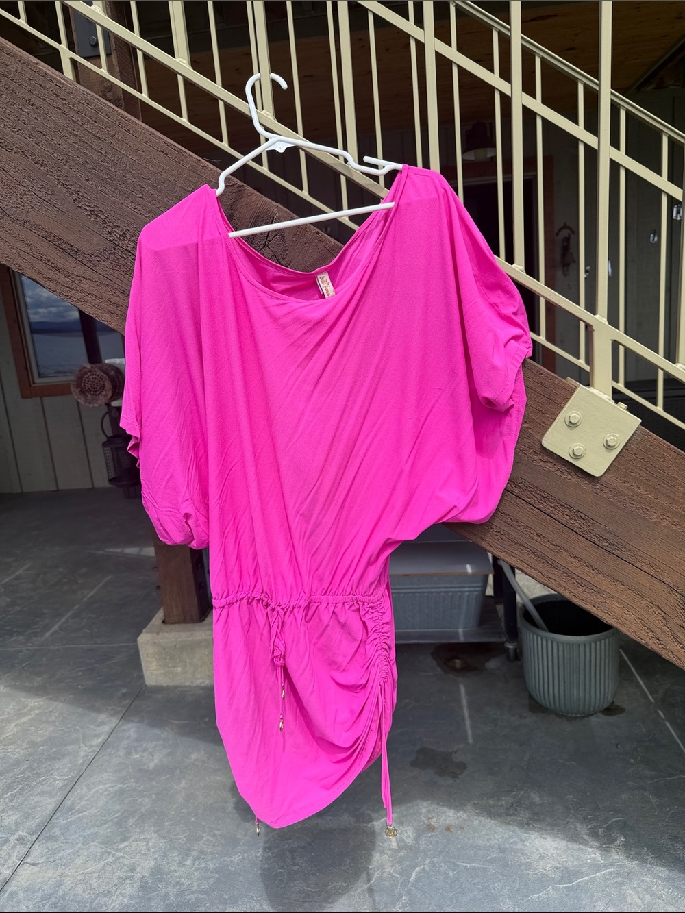 Luli Fama size MED coverup. Bright Pink Drawstring Waist Tunic Top